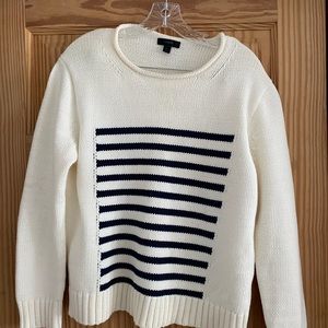 J. Crew Roll Ne k Cream and Navy Striped Sweater